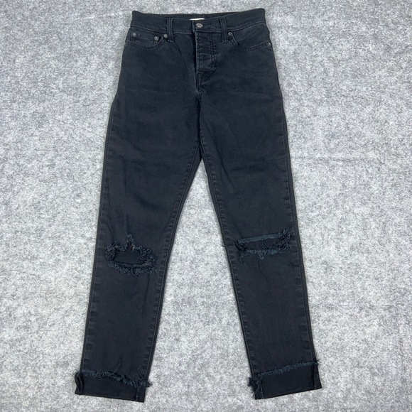 Levi's‎ Jeans Womens 26 Black Wedgie Skinny Distressed Cropped Frayed Hem Denim - Picture 1 of 15
